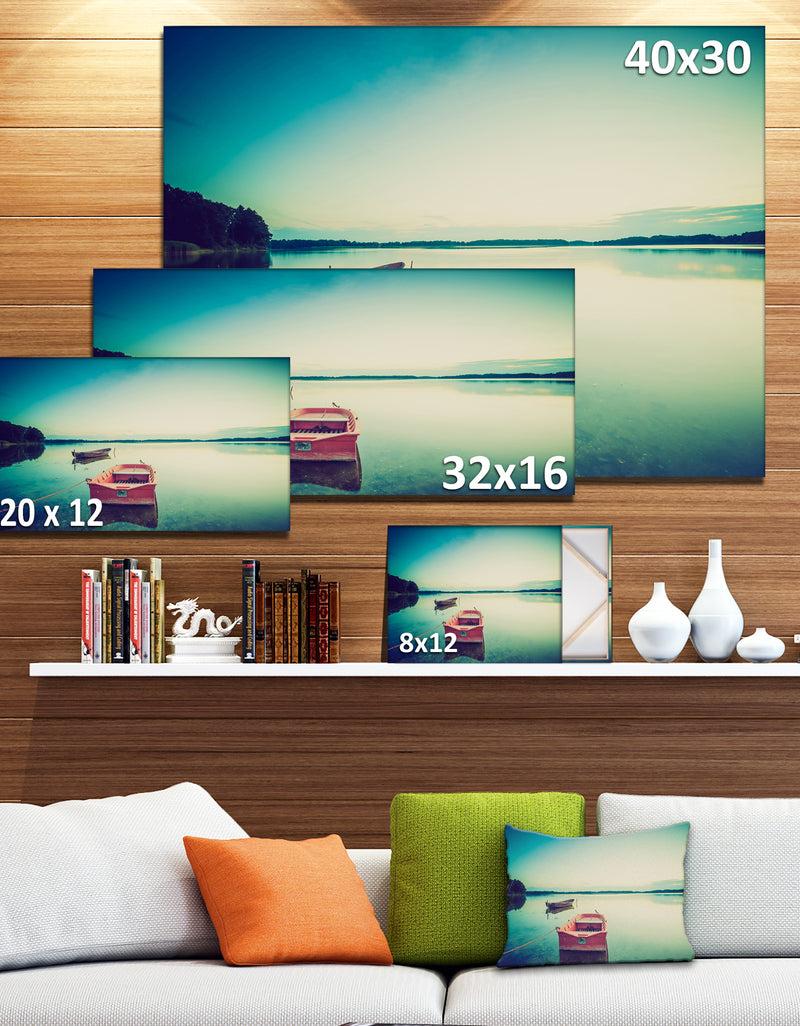 DesignQ Pink Boat In Vintage Lake - Boat Canvas Artwork