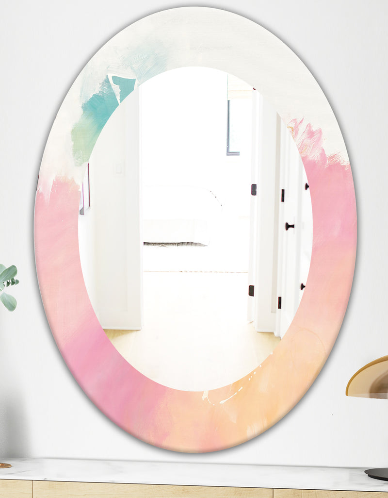 DesignQ Pink Dream - Modern Mirror - Frameless Oval Or Round Wall Mirror