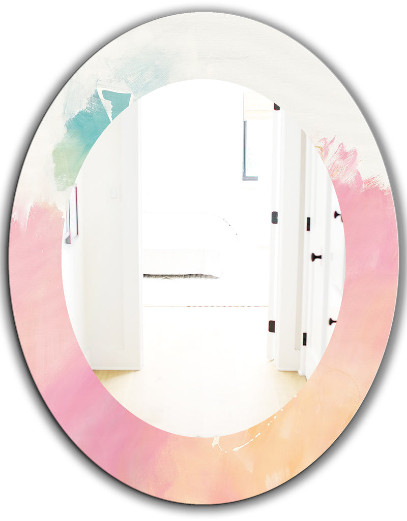 DesignQ Pink Dream - Modern Mirror - Frameless Oval Or Round Wall Mirror