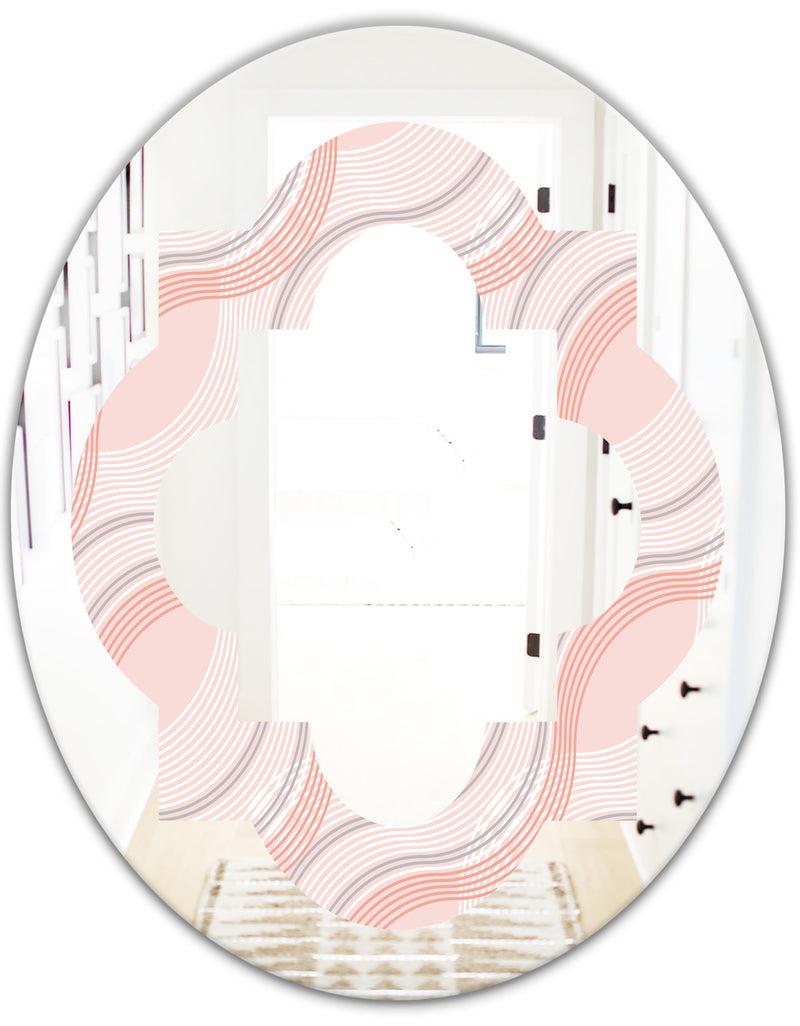 DesignQ Pink Elegant Pastel Waves - Modern Round Or Oval Wall Mirror - Quatrefoil