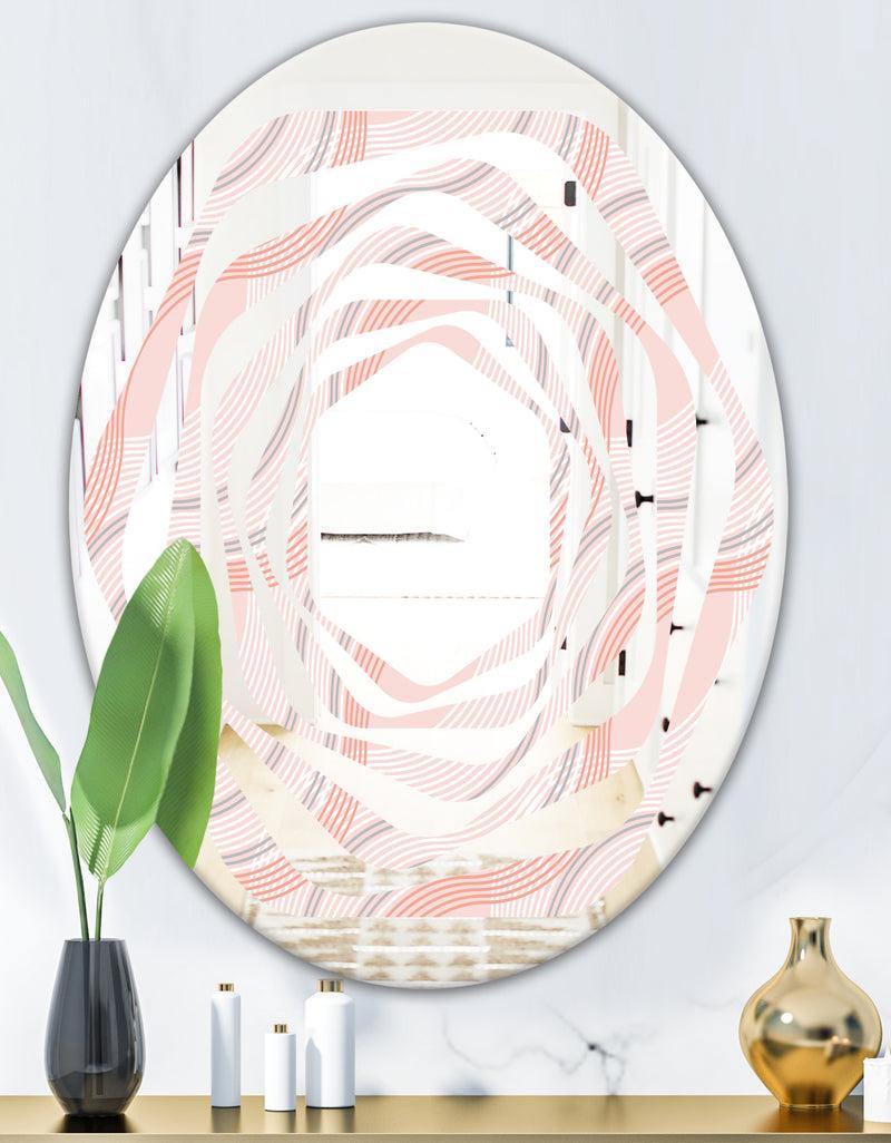 DesignQ Pink Elegant Pastel Waves - Modern Round Or Oval Wall Mirror - Whirl