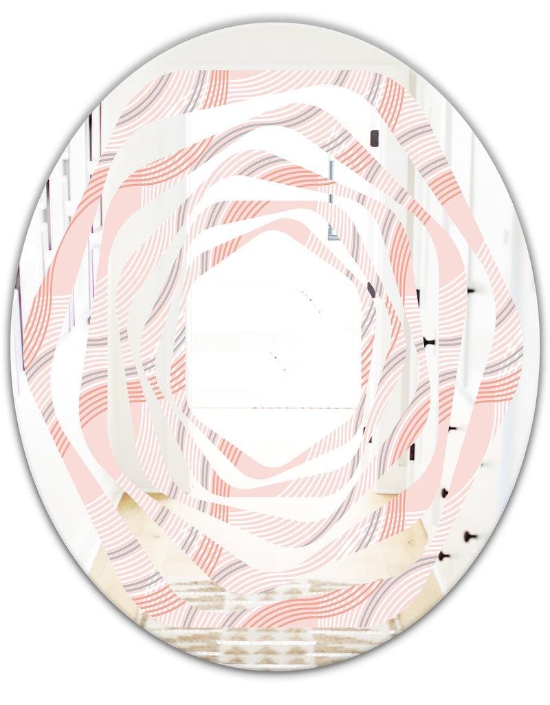 DesignQ Pink Elegant Pastel Waves - Modern Round Or Oval Wall Mirror - Whirl