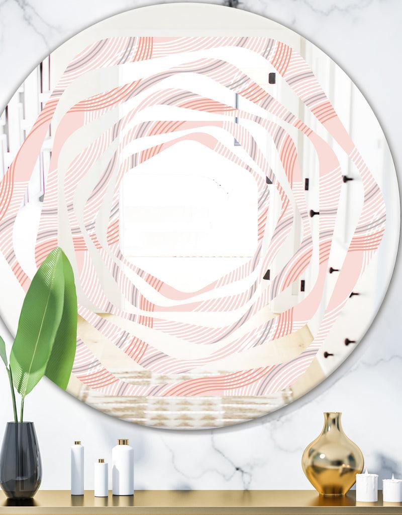 DesignQ Pink Elegant Pastel Waves - Modern Round or Oval Wall Mirror - Whirl