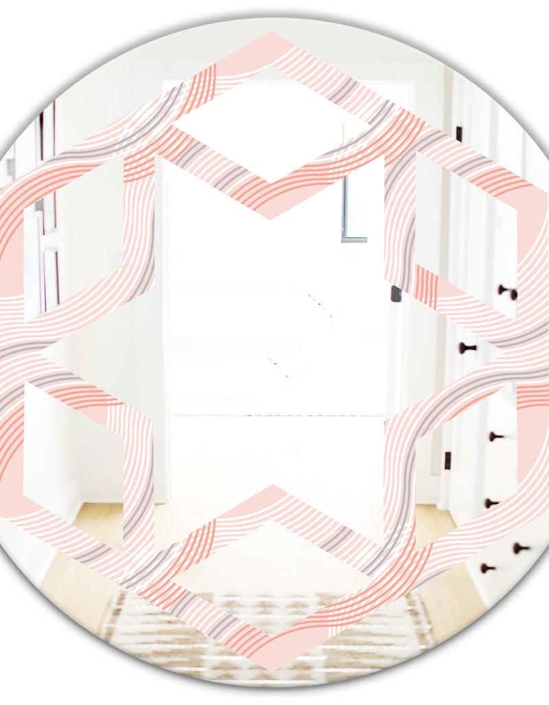 DesignQ Pink Elegant Pastel Waves - Modern Round Or Oval Wall Mirror - Hexagon Star
