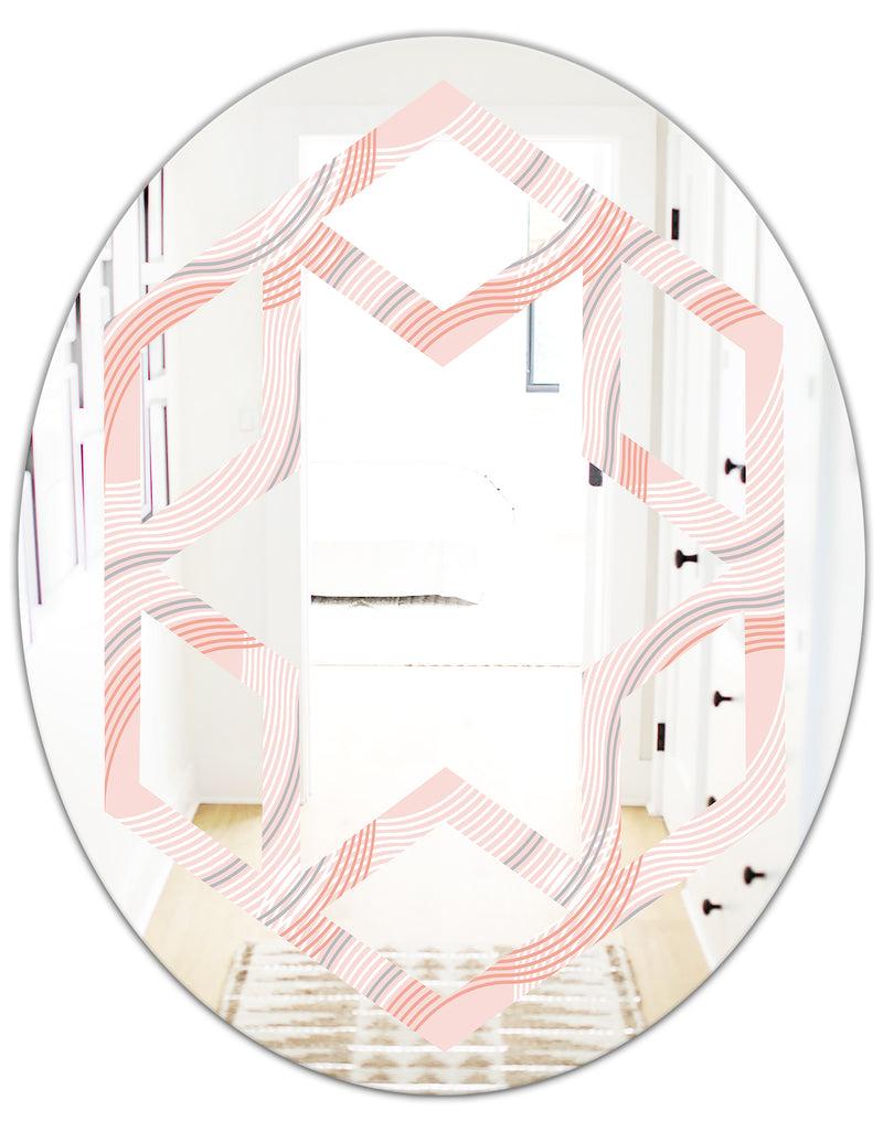 DesignQ Pink Elegant Pastel Waves - Modern Round Or Oval Wall Mirror - Hexagon Star
