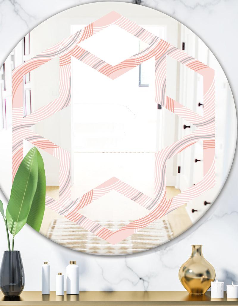 DesignQ Pink Elegant Pastel Waves - Modern Round or Oval Wall Mirror - Hexagon Star