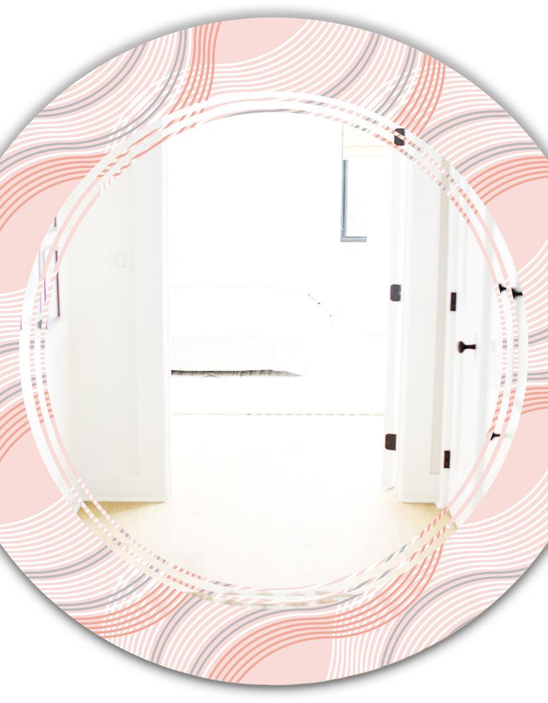 DesignQ Pink Elegant Pastel Waves - Modern Round Or Oval Wall Mirror - Triple C