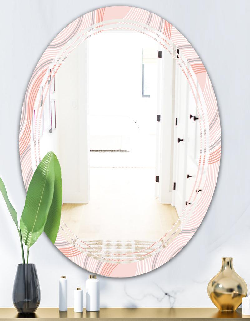 DesignQ Pink Elegant Pastel Waves - Modern Round Or Oval Wall Mirror - Triple C