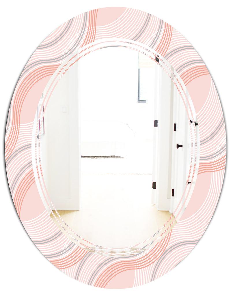 DesignQ Pink Elegant Pastel Waves - Modern Round Or Oval Wall Mirror - Triple C