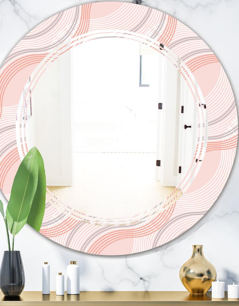 DesignQ Pink Elegant Pastel Waves - Modern Round or Oval Wall Mirror - Triple C