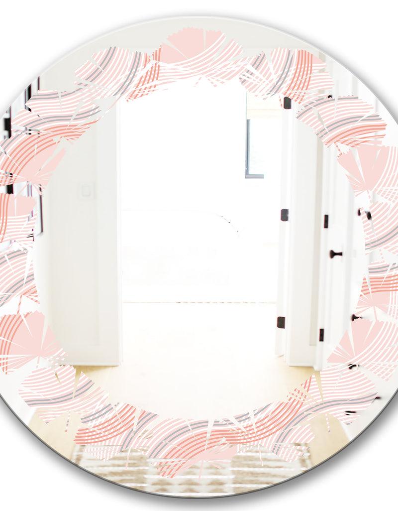 DesignQ Pink Elegant Pastel Waves - Modern Round Or Oval Wall Mirror - Leaves