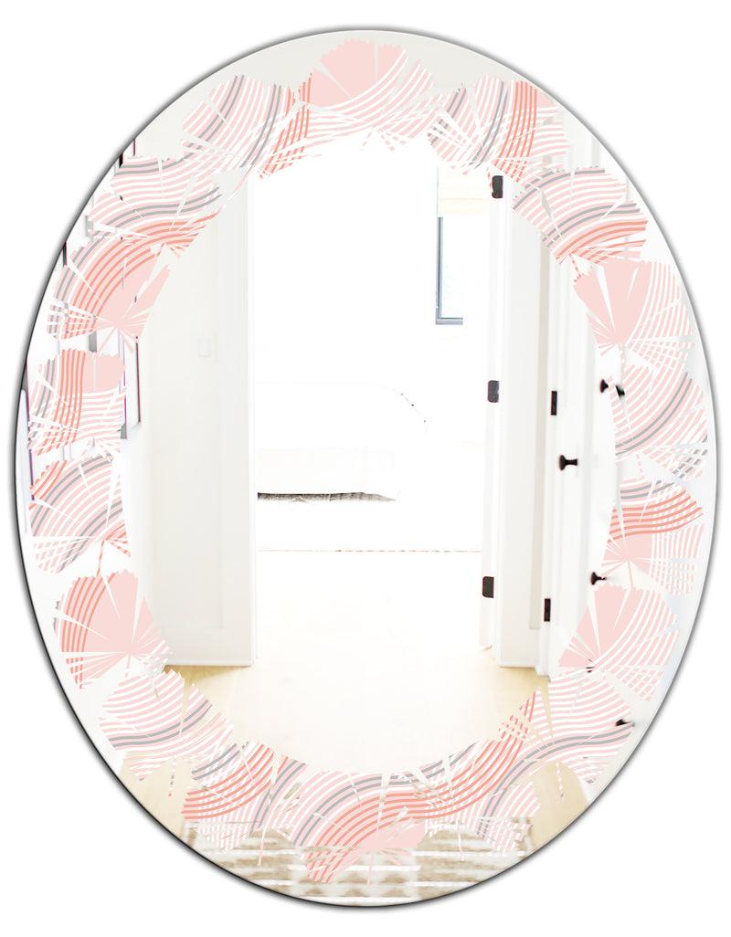 DesignQ Pink Elegant Pastel Waves - Modern Round Or Oval Wall Mirror - Leaves