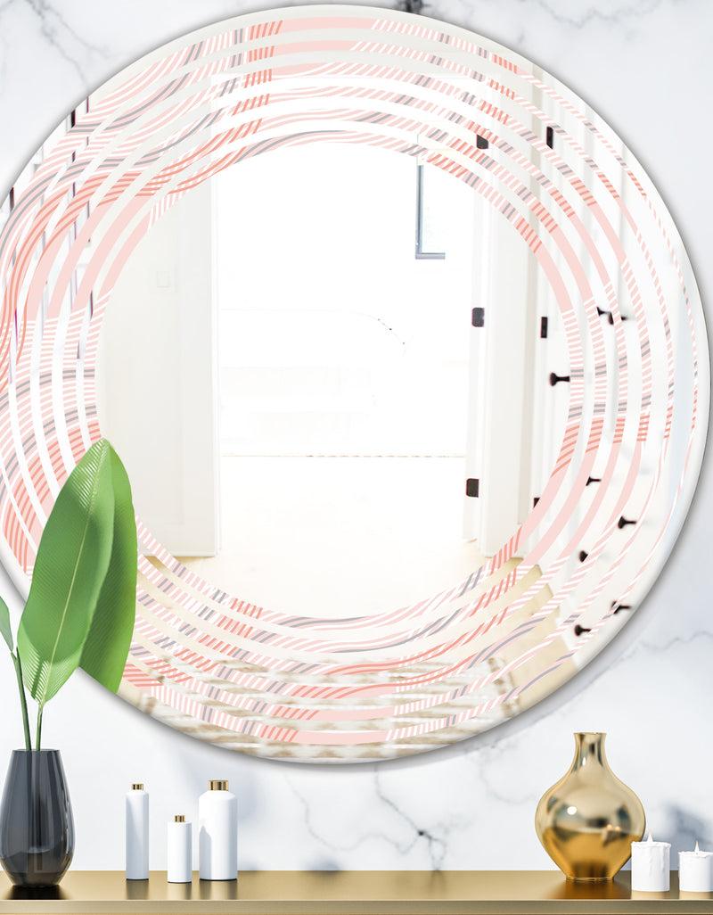 DesignQ Pink Elegant Pastel Waves - Modern Round or Oval Wall Mirror - Wave
