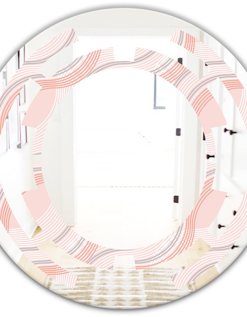 DesignQ Pink Elegant Pastel Waves - Modern Round Or Oval Wall Mirror - Space
