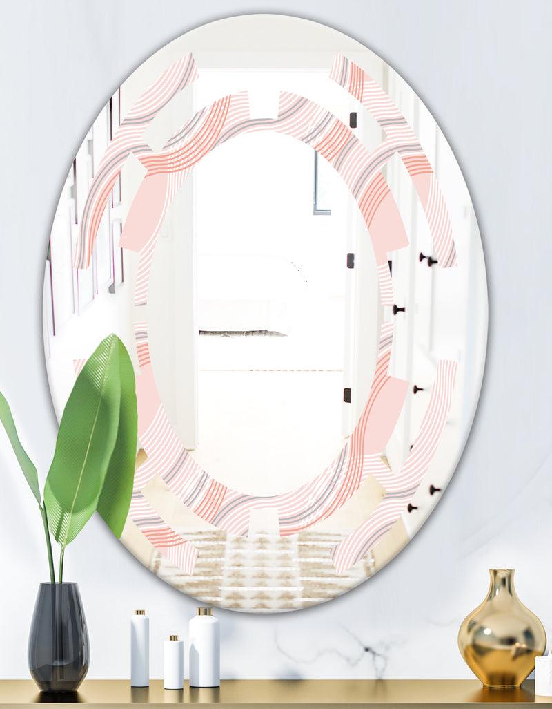 DesignQ Pink Elegant Pastel Waves - Modern Round Or Oval Wall Mirror - Space