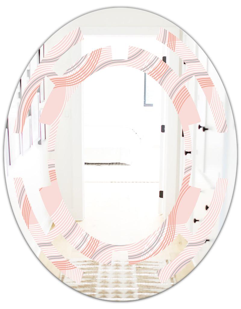 DesignQ Pink Elegant Pastel Waves - Modern Round Or Oval Wall Mirror - Space