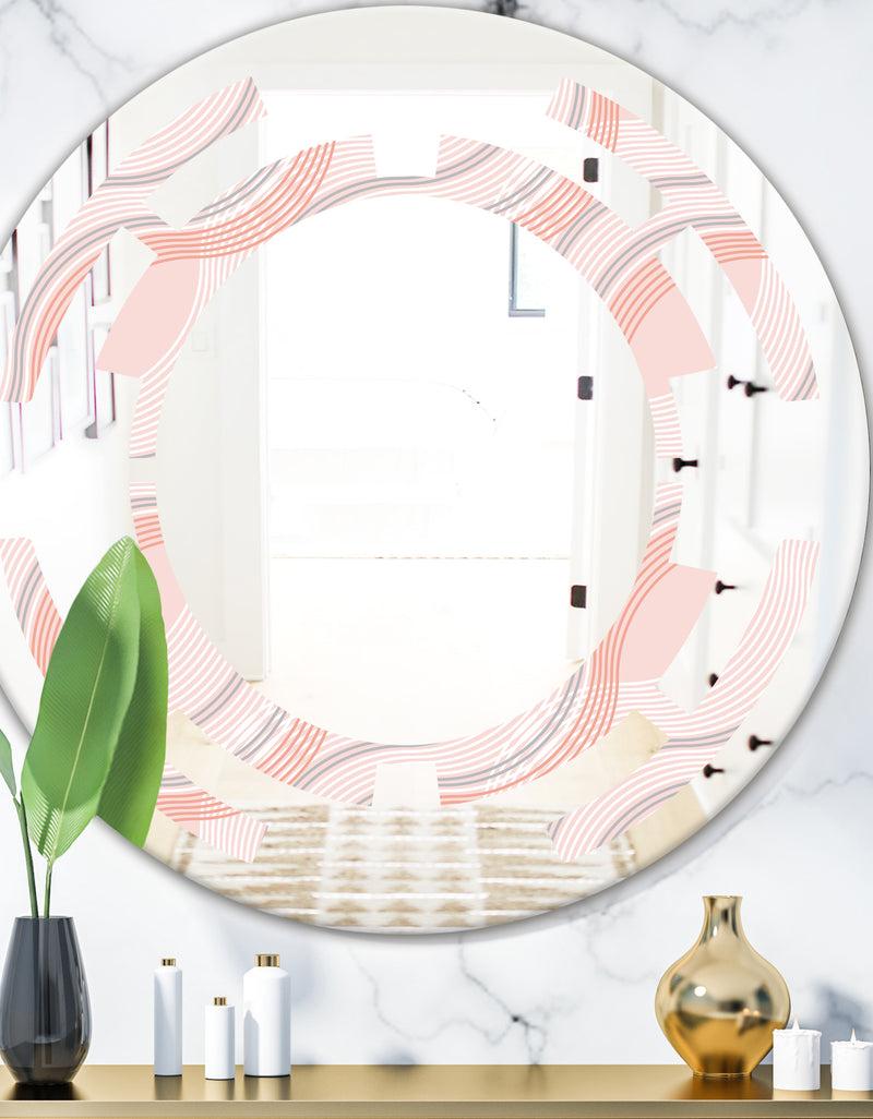 DesignQ Pink Elegant Pastel Waves - Modern Round or Oval Wall Mirror - Space
