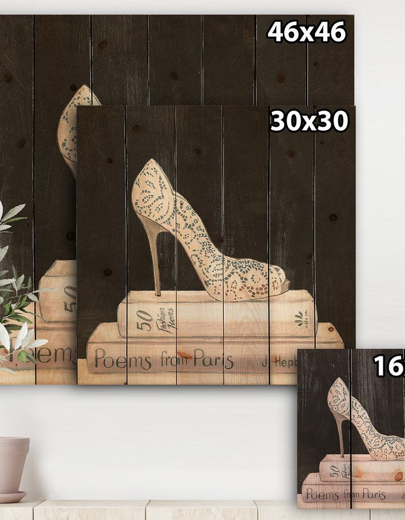 DesignQ Pink Fashion & Glam High Heels I - Posh & Luxe Print On Natural Pine Wood