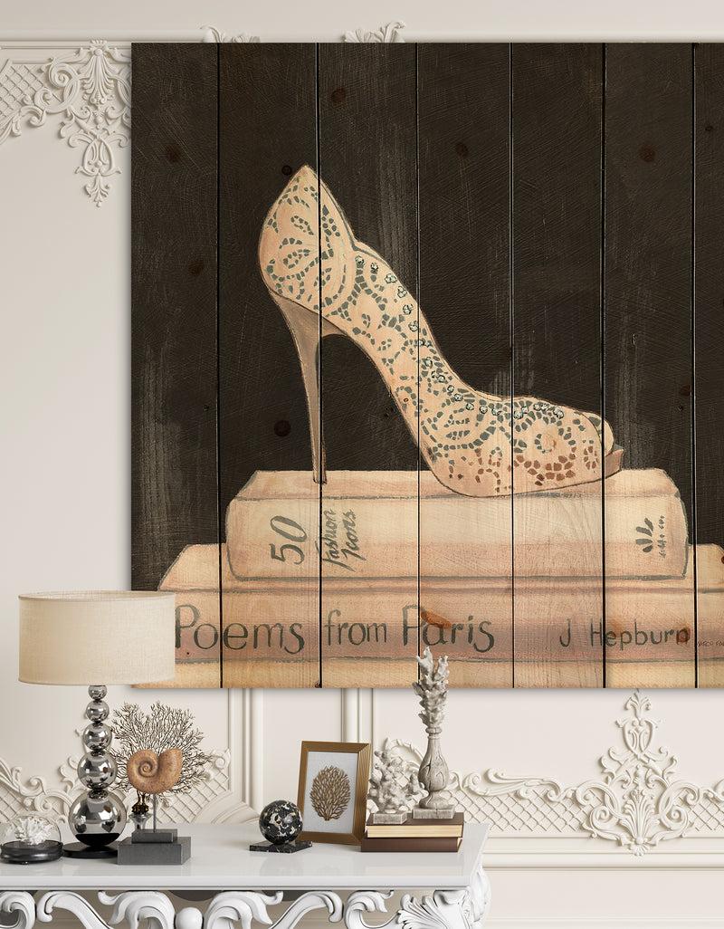 DesignQ Pink Fashion & Glam high heels I - Posh & Luxe Print on Natural Pine Wood