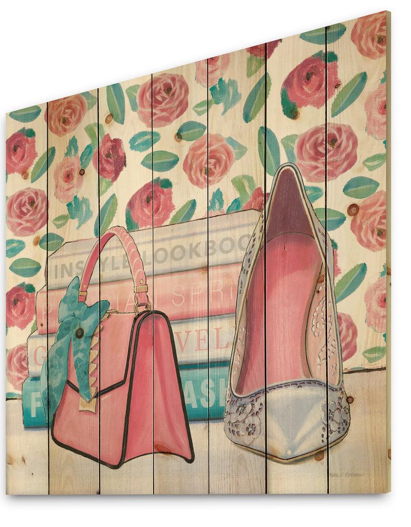 DesignQ Pink Fashion High Heels I - Posh & Luxe Print On Natural Pine Wood