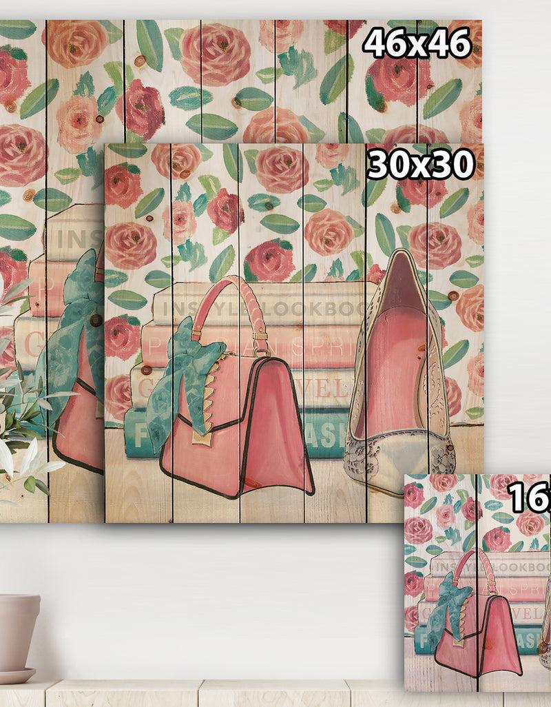 DesignQ Pink Fashion High Heels I - Posh & Luxe Print On Natural Pine Wood