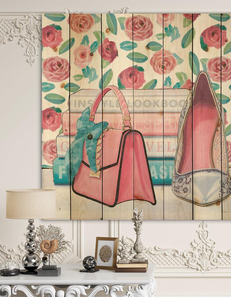 DesignQ Pink Fashion high heels I - Posh & Luxe Print on Natural Pine Wood