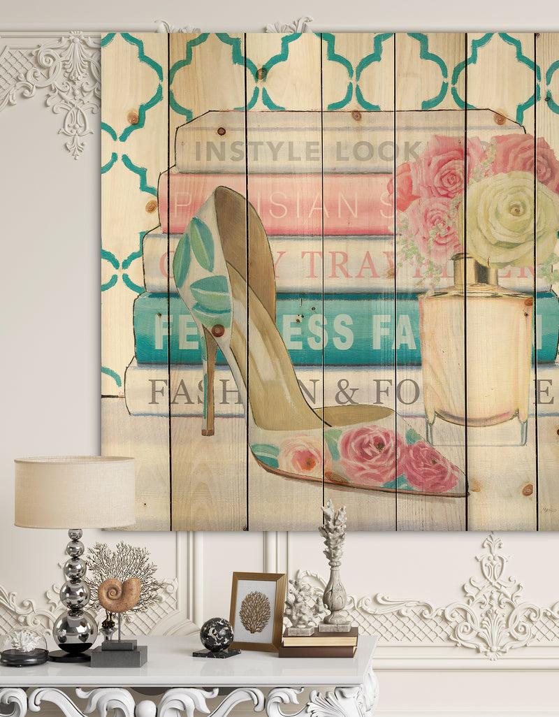 DesignQ Pink Fashion high heels II - Posh & Luxe Print on Natural Pine Wood