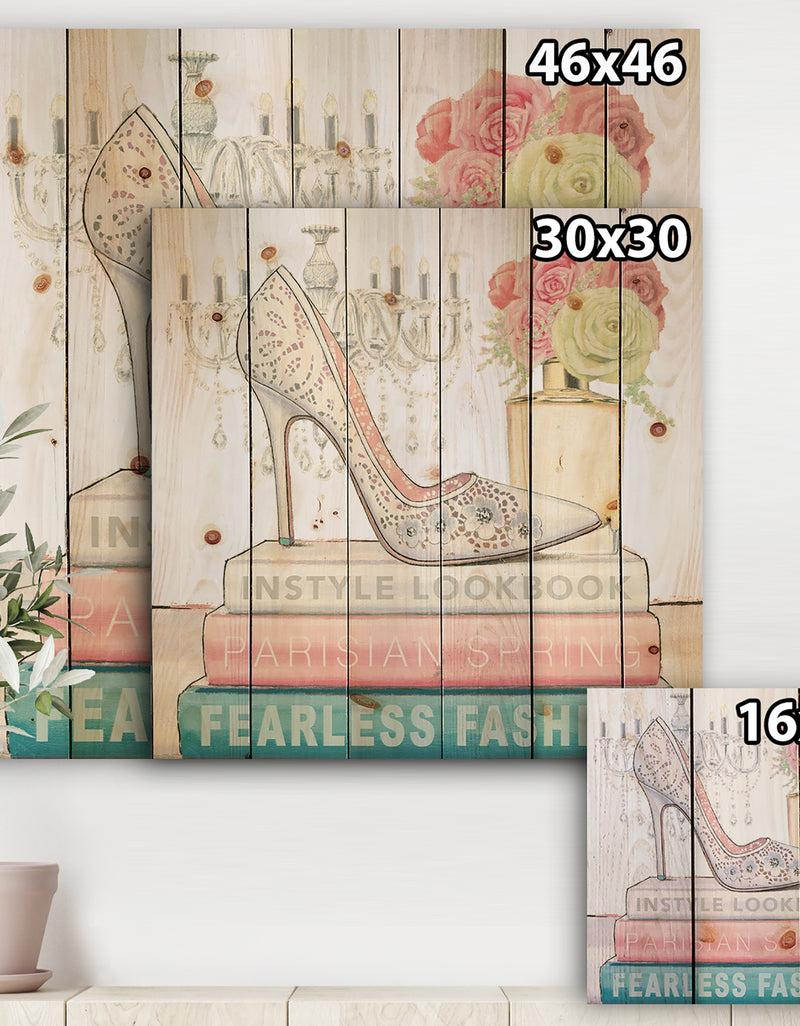 DesignQ Pink Fashion High Heels III - Posh & Luxe Print On Natural Pine Wood