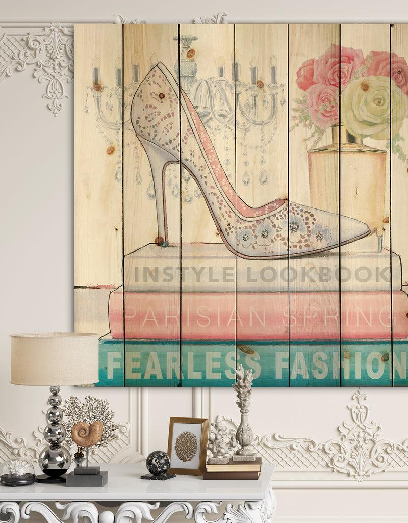 DesignQ Pink Fashion high heels III - Posh & Luxe Print on Natural Pine Wood