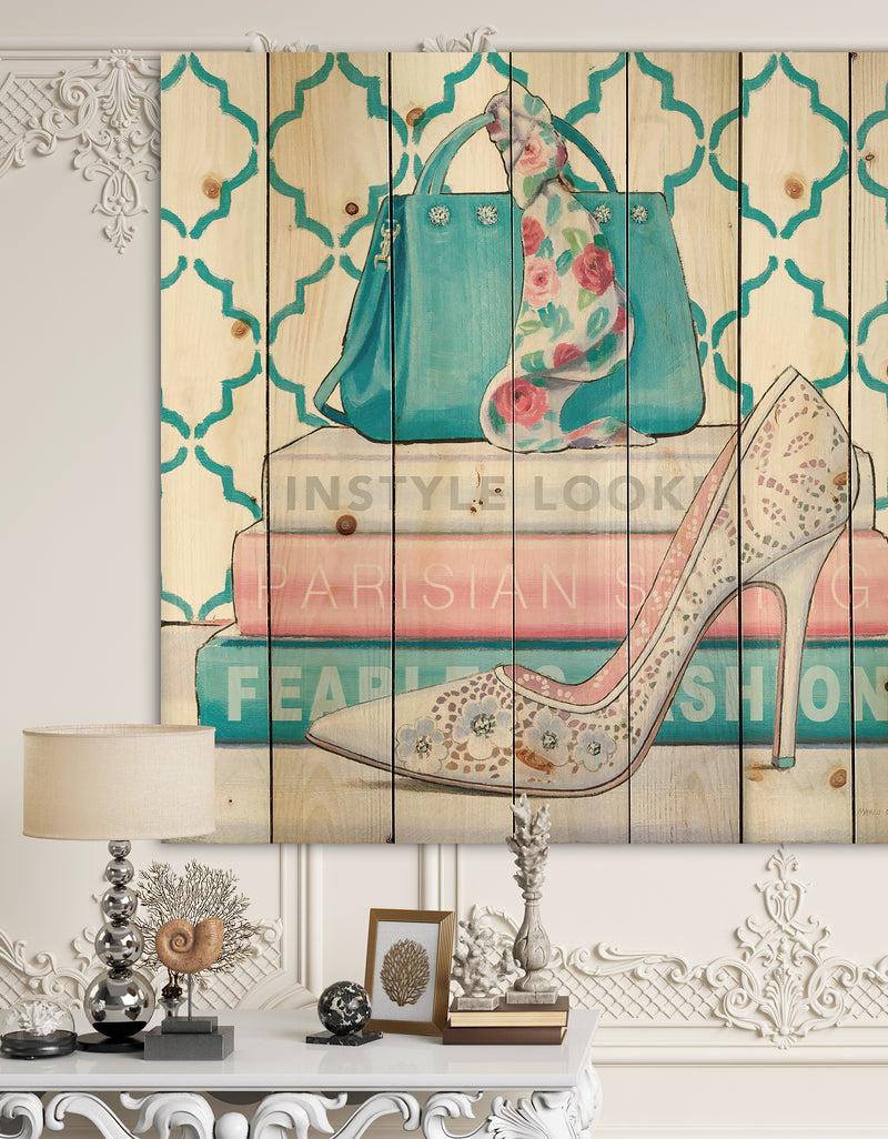 DesignQ Pink Fashion high heels IV - Posh & Luxe Print on Natural Pine Wood