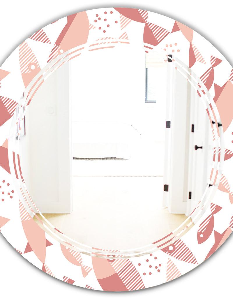 DesignQ Pink Fishes Pattern - Modern Round Or Oval Wall Mirror - Triple C