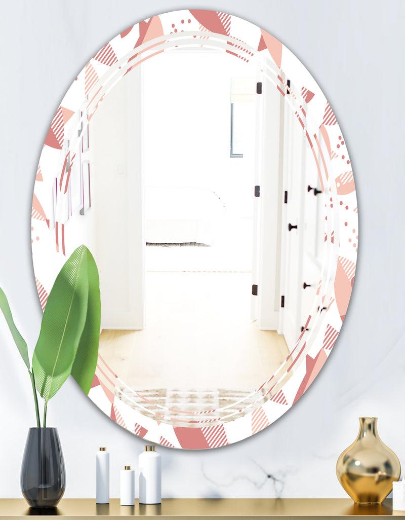 DesignQ Pink Fishes Pattern - Modern Round Or Oval Wall Mirror - Triple C
