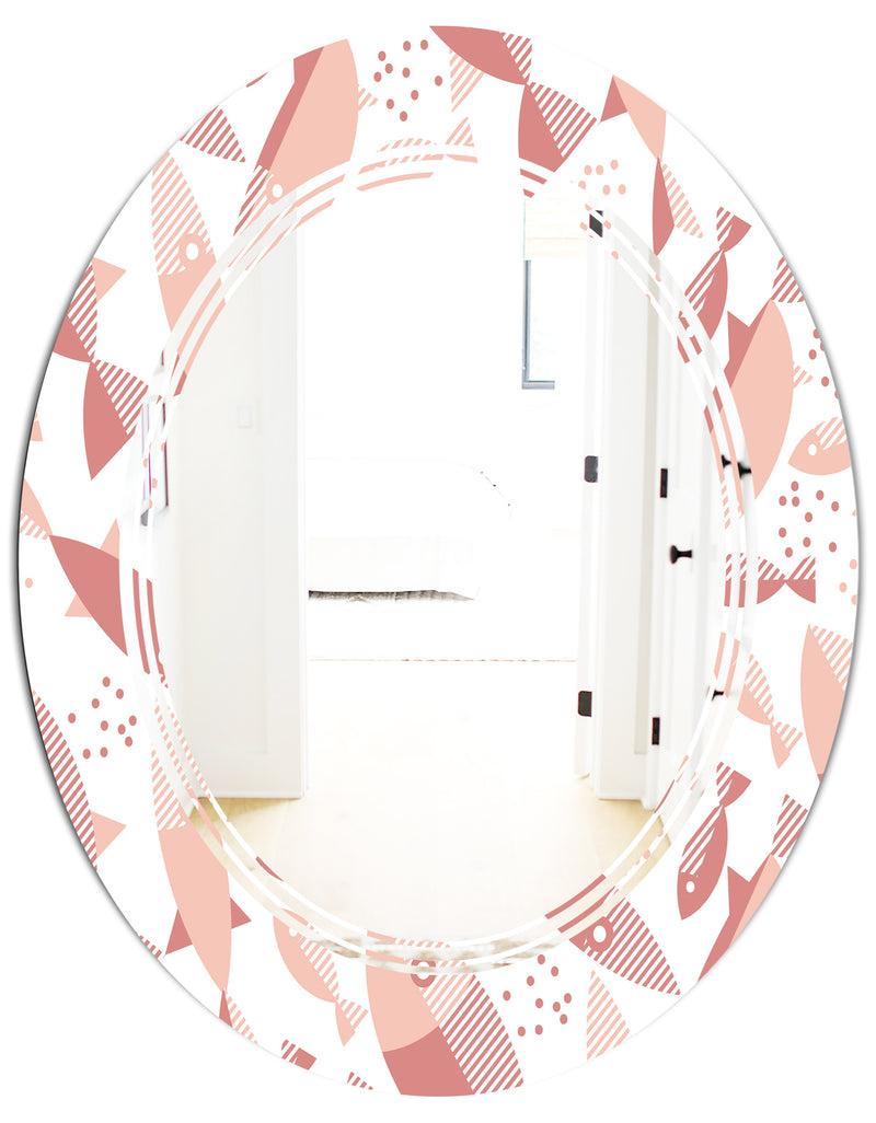 DesignQ Pink Fishes Pattern - Modern Round Or Oval Wall Mirror - Triple C