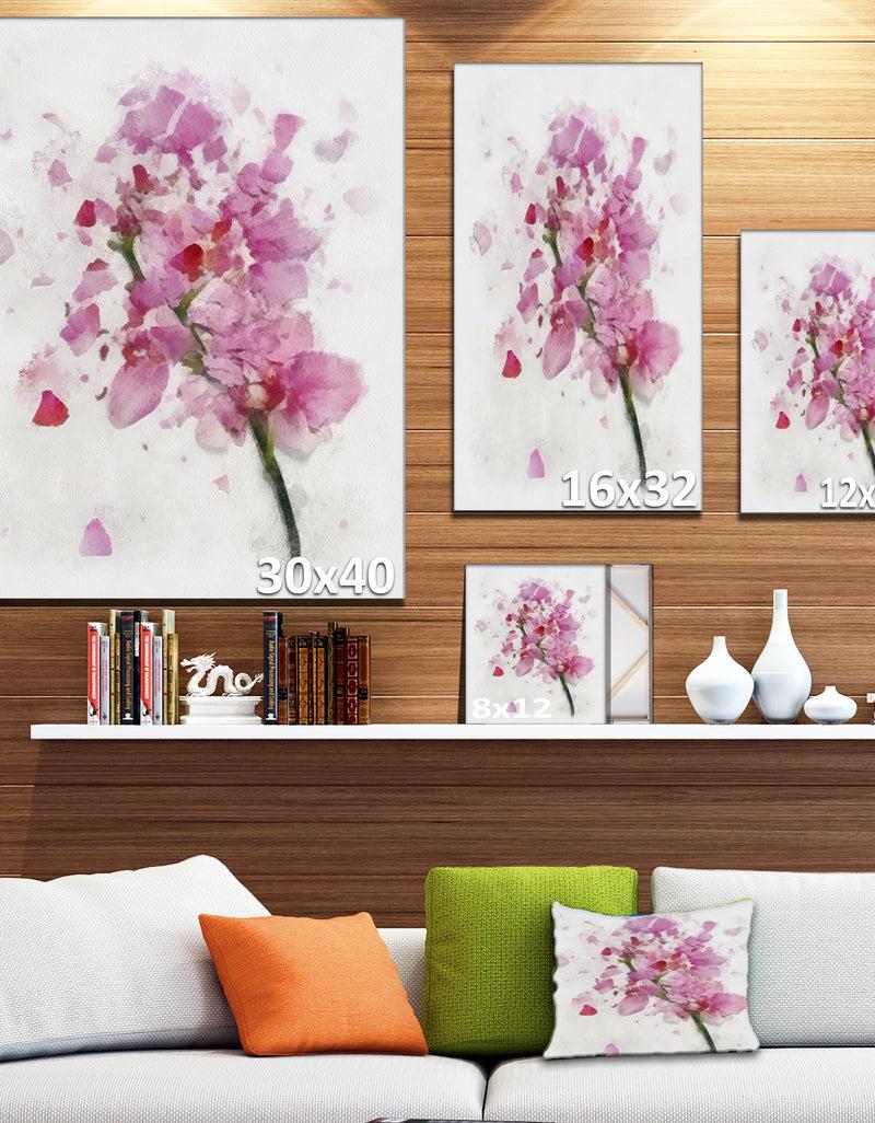 DesignQ Pink Flower With Falling Petals - Large Floral Canvas Artwork