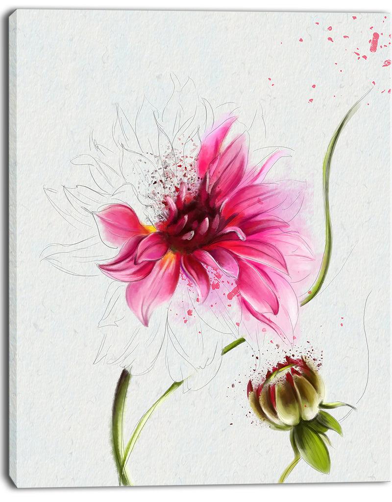 DesignQ Pink Flower With Stem And Bud - Extra Large Floral Canvas Art
