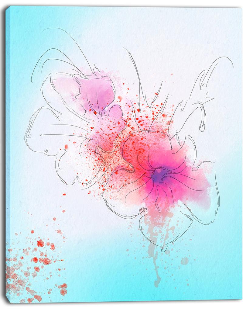 DesignQ Pink Flowers Illustration Watercolor - Modern Floral Canvas Wall Art