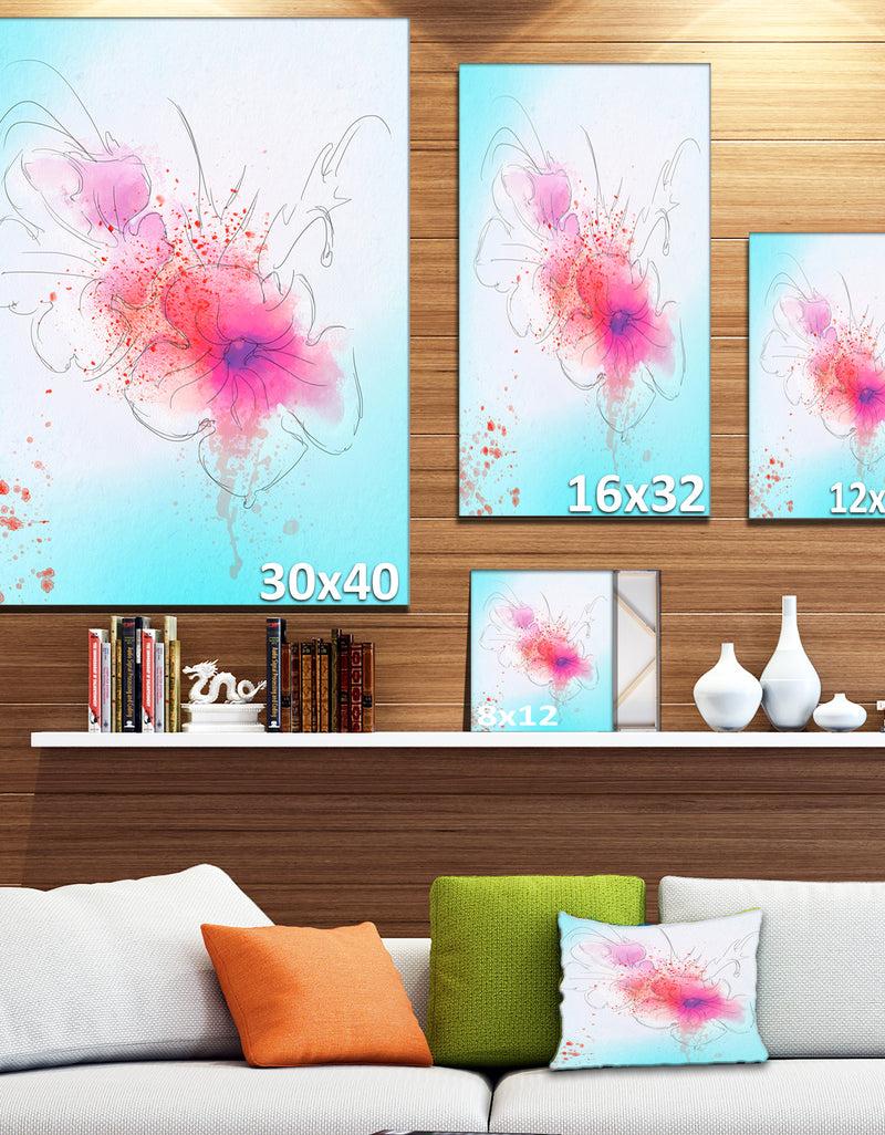 DesignQ Pink Flowers Illustration Watercolor - Modern Floral Canvas Wall Art