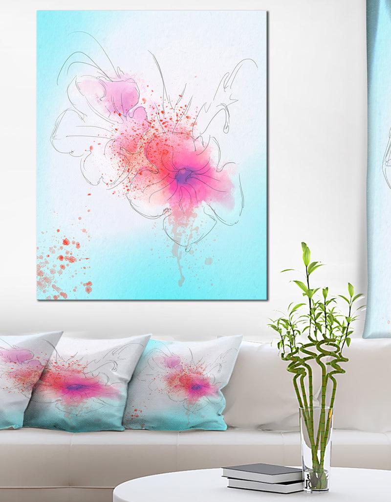 DesignQ Pink Flowers Illustration Watercolor - Modern Floral Canvas Wall Art