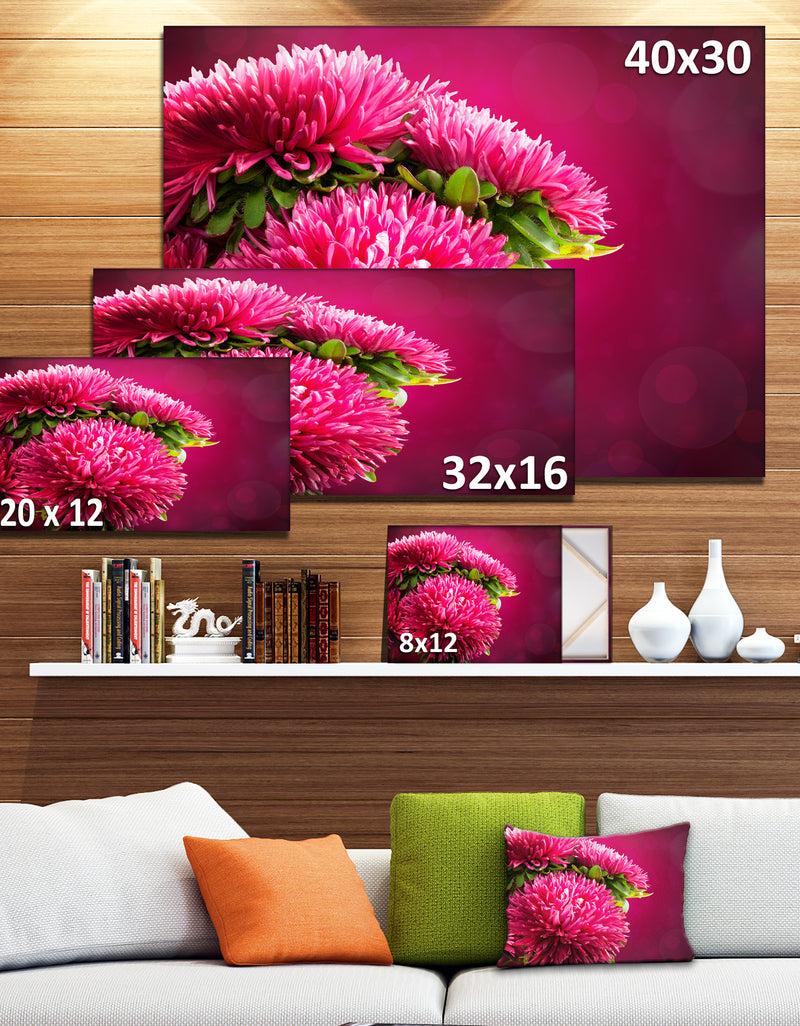 DesignQ Pink Flowers Of Asters On Red - Flowers Canvas Wall Artwork