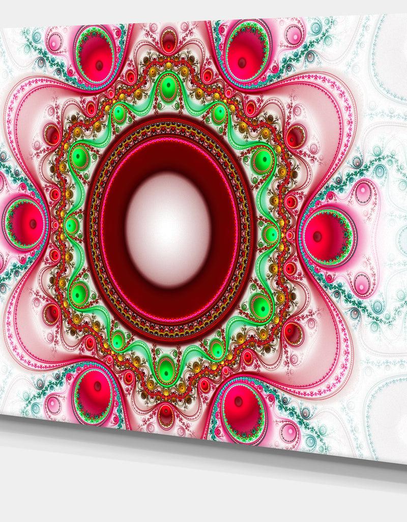 DesignQ Pink Fractal Pattern With Circles - Large Wall Art On Canvas