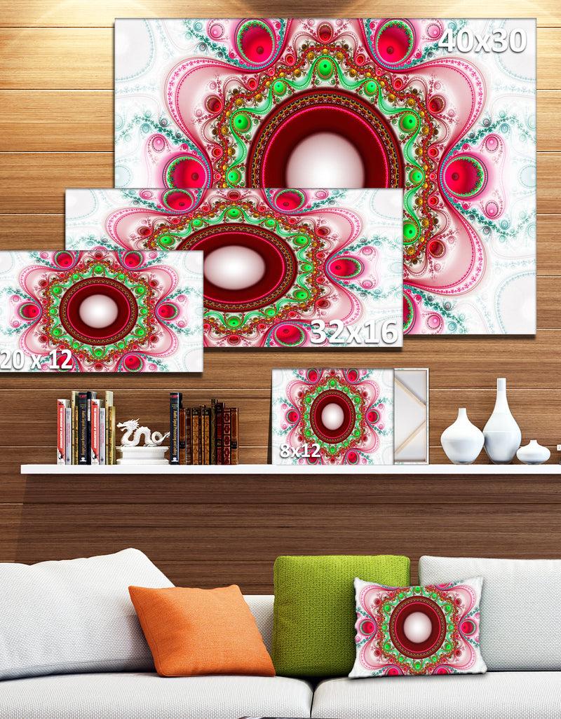 DesignQ Pink Fractal Pattern With Circles - Large Wall Art On Canvas
