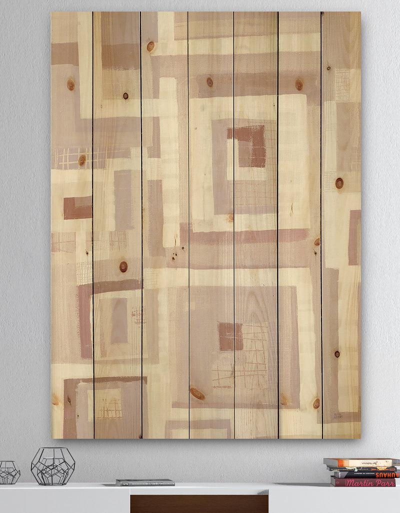 DesignQ Pink Geometric Form Windows I - Transitional Print on Natural Pine Wood