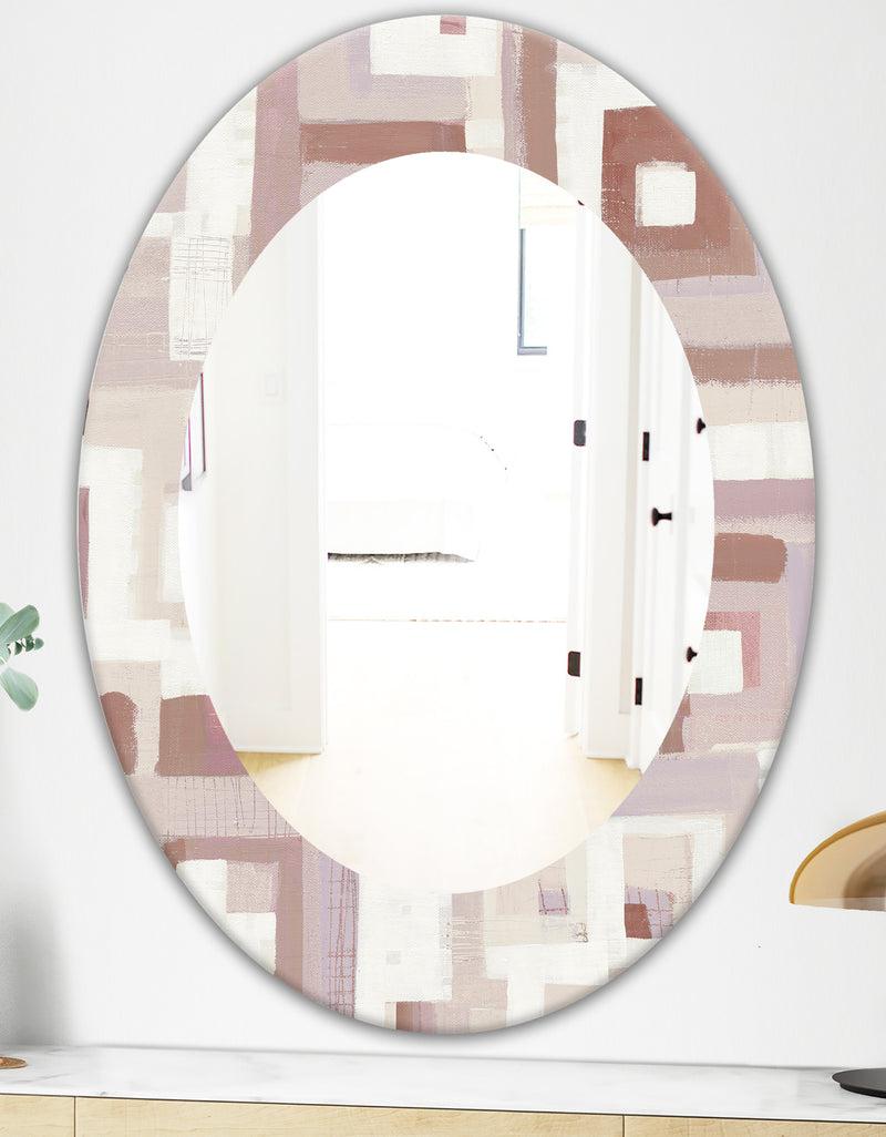DesignQ Pink Geometric Form Windows II - Modern Mirror - Frameless Oval Or Round Wall Mirror