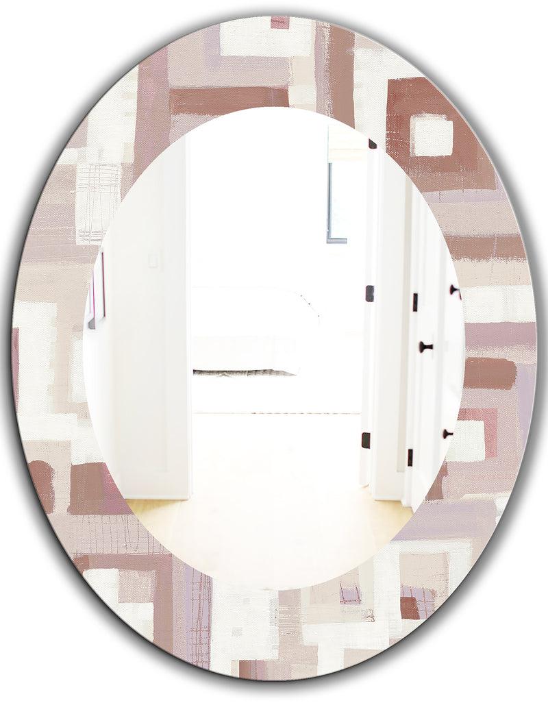 DesignQ Pink Geometric Form Windows II - Modern Mirror - Frameless Oval Or Round Wall Mirror