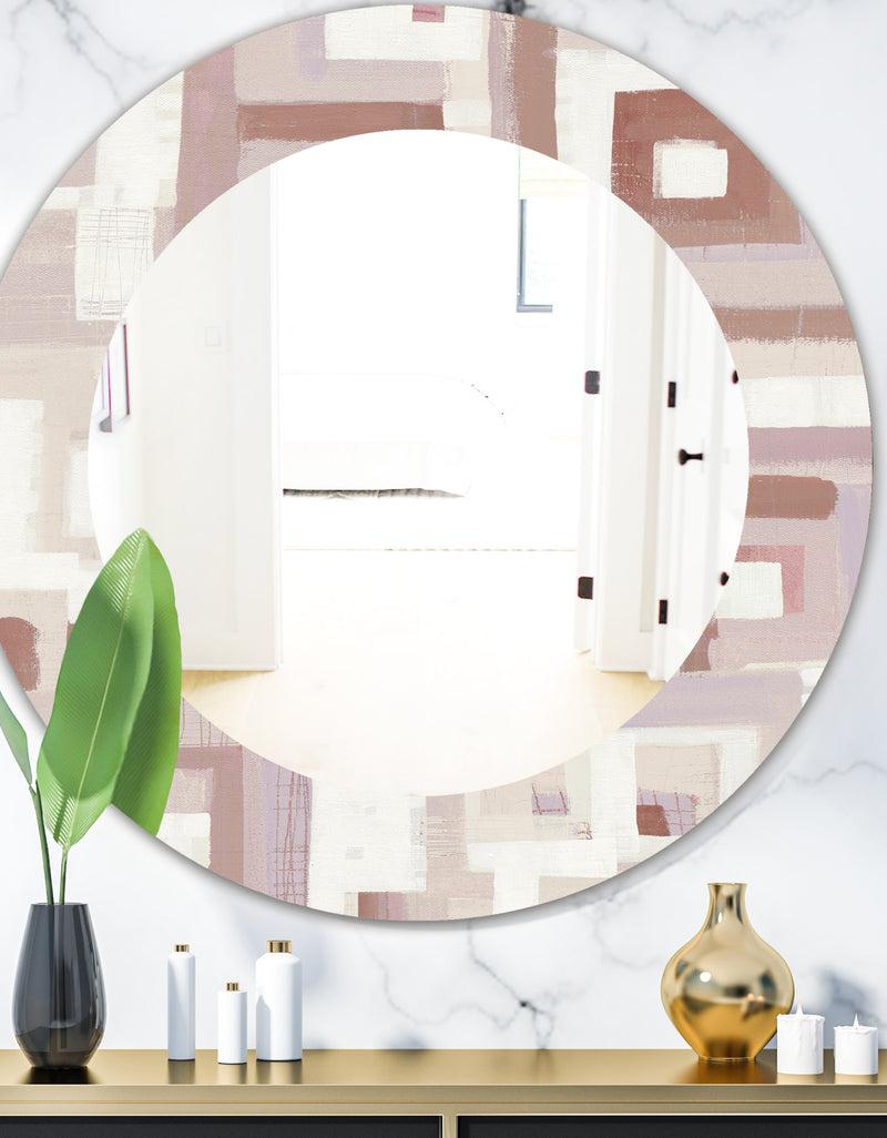 DesignQ Pink Geometric Form Windows II - Modern Mirror - Frameless Oval or Round Wall Mirror