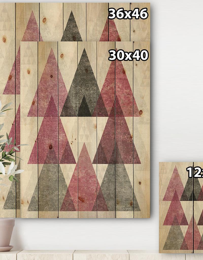 DesignQ Pink Geometric Mod Triangles I - Mid-Century Transitional Modern Print On Natural Pine Wood