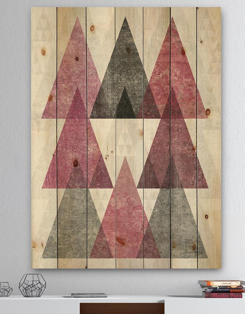 DesignQ Pink Geometric Mod Triangles I - Mid-Century Transitional Modern Print on Natural Pine Wood