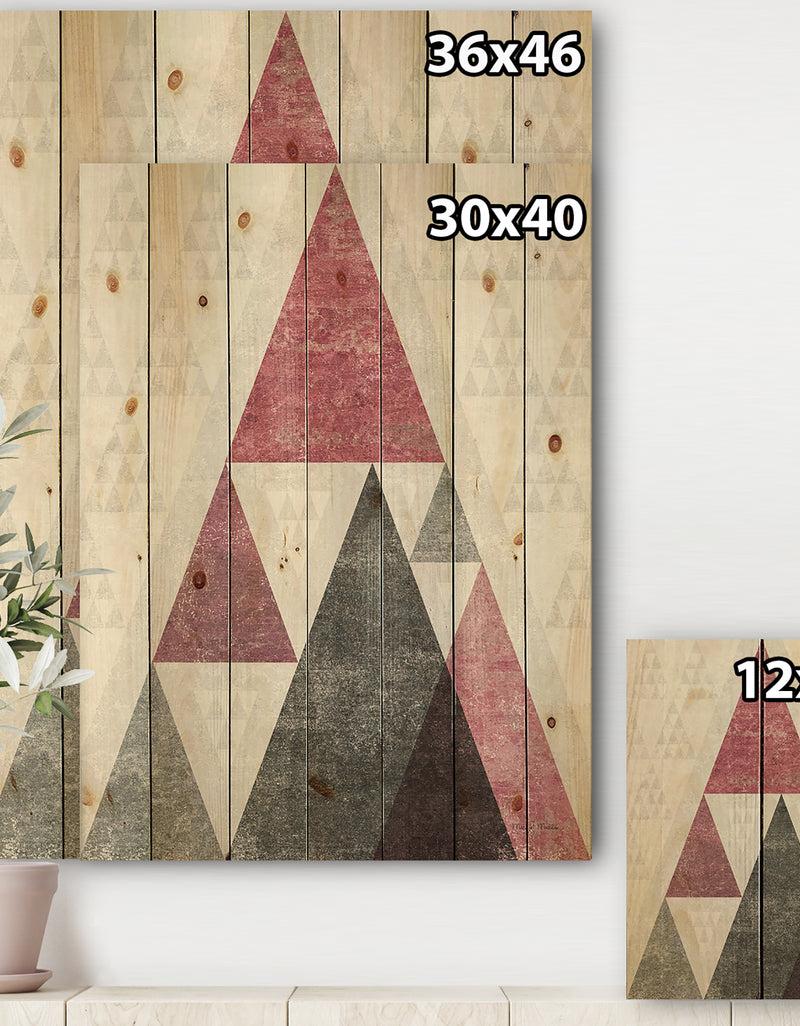 DesignQ Pink Geometric Mod Triangles II - Mid-Century Transitional Modern Print On Natural Pine Wood