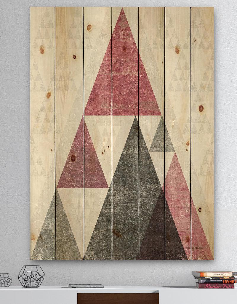 DesignQ Pink Geometric Mod Triangles II - Mid-Century Transitional Modern Print on Natural Pine Wood