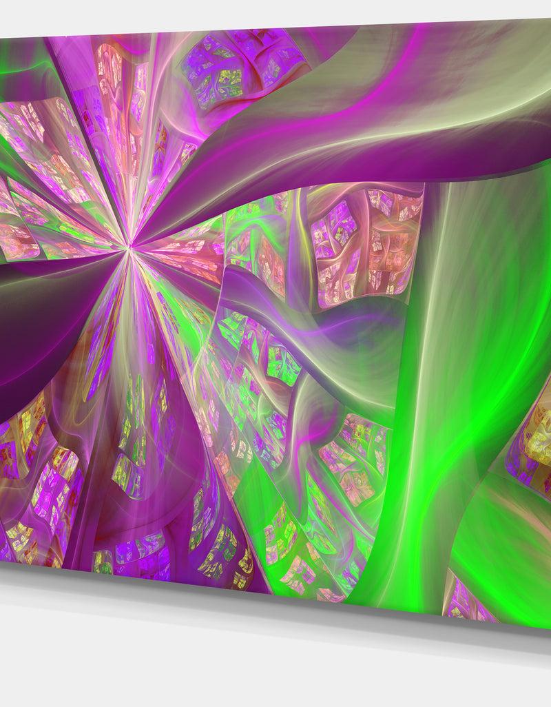 DesignQ Pink Green Fractal Curves - Extra Large Canvas Art Print